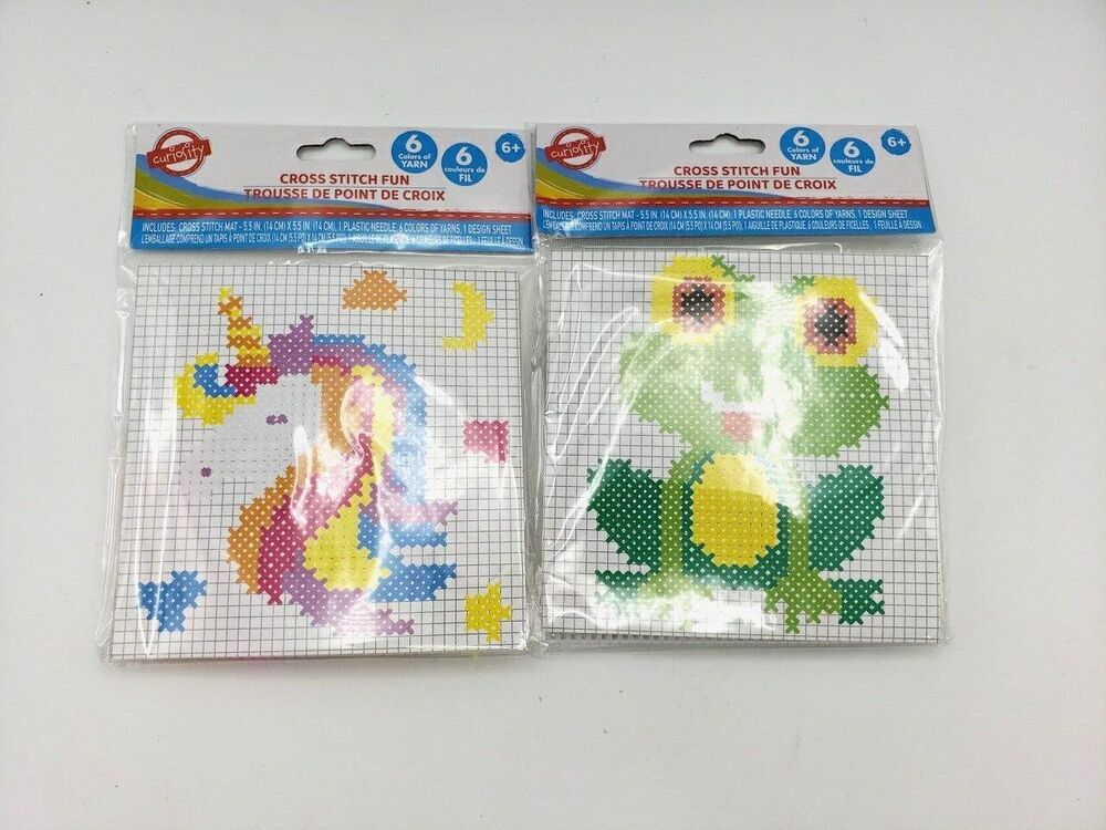 Cross Stitch Kit 1 Unicorn 1 Frog 6 colors each 2 PK- NEW SEALED